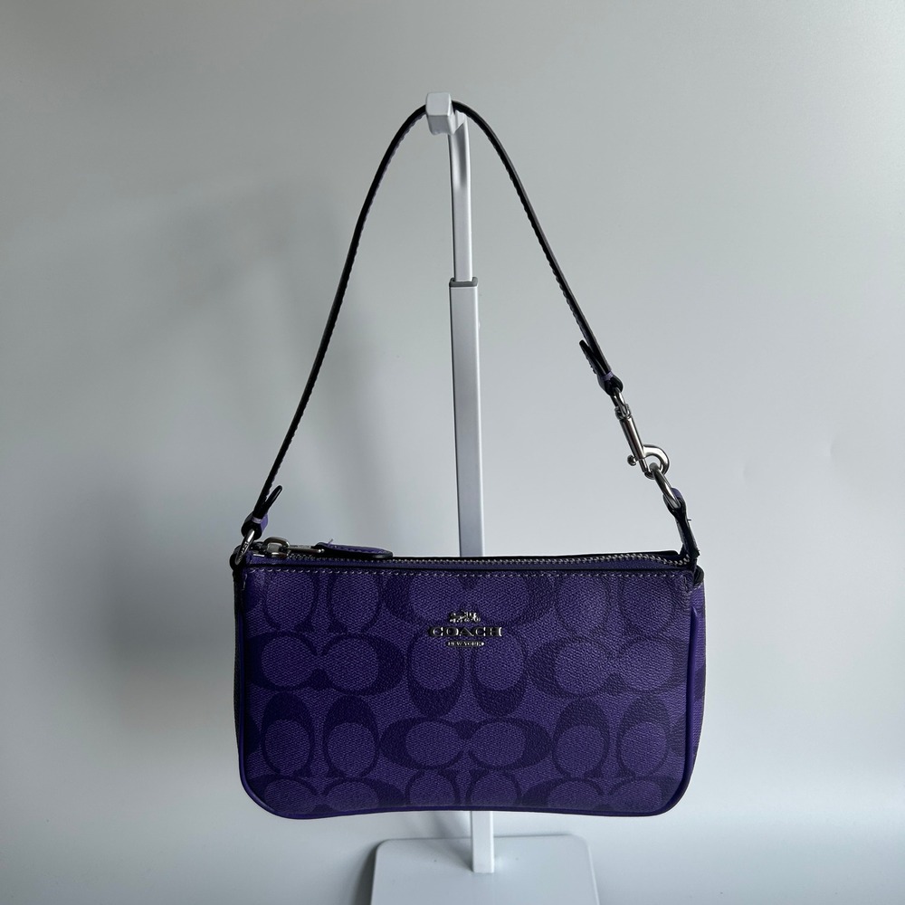 Coach Nolita 19 Purple Signature Canvas Wristlet Handbag C3308